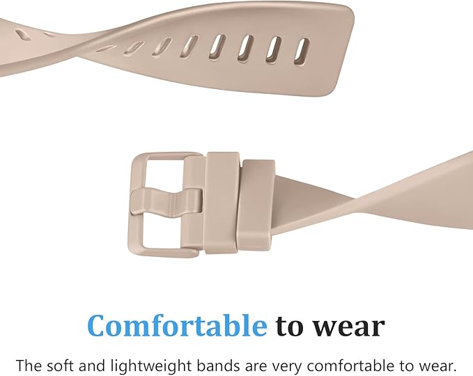 Mugust Sport Bands Compatible with Fitbit Versa, Classic Soft Silicone Replacement Wristbands Straps for Fitbit Versa 2 Smart Watch Women Men (Large, Milk Tea)