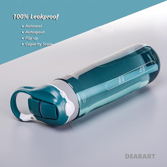 DEARART 24oz Water Bottles With Straw, Leakproof BPA FREE Hidden Nozzle, Flip Up Lid Has Handle Wide Bottle Easy Clear, Suit Office Sports Travel Gym Yoga, Dark Cyan