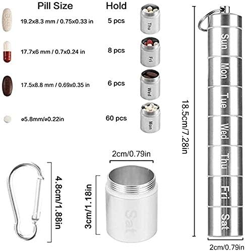 Metal Pill Box 7 Day,Aluminum Alloy Organizer Pill Case,Travel Pill Box Small Container,Waterproof Emergency Medicine Case,7 Stackable Compartments of Mini Pill Box for Outdoor,Adventure,Camping