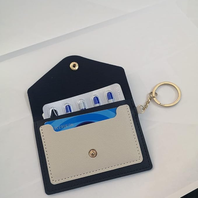 Birth Control Pill Case/Wallet PU Leather Medicine Holder Keychain Envelope Purse(Black)