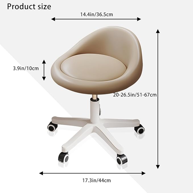 Rolling Stool Set of 3– Ergonomic Swivel Seat, Adjustable Height, Ultra-Quiet Wheels, Padded PU Leather Cushion, for Salon, Office, Massage & Medical Use Khaki