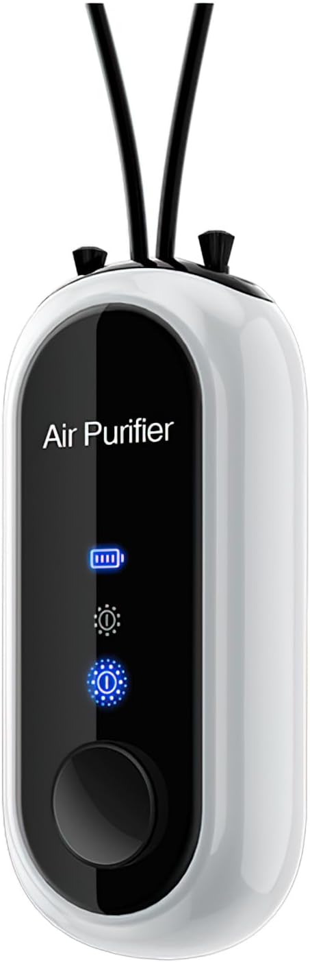 Portable Negative Ion Air Purifier Necklace, Personal Wearable Purification Device, Black, 3.1 x 1.4 x 0.9 Inches, 1.2 Billion Ion Output (White)