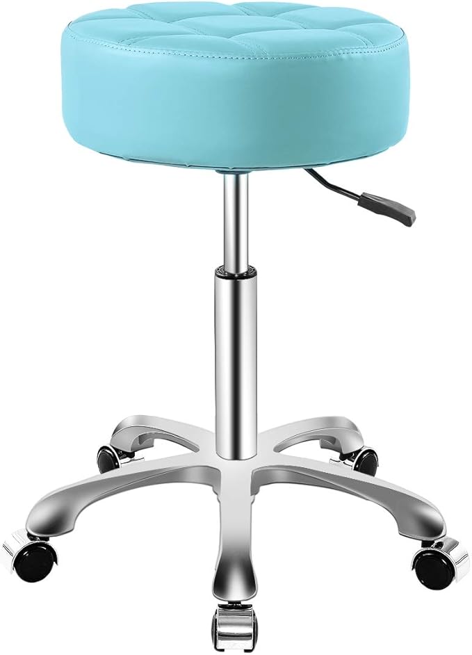 Rolling Adjustable Stool with Wheels for Work Medical Tattoo Salon Office,Swivel Desk Esthetician Hydraulic Stool Chair (Cyan)