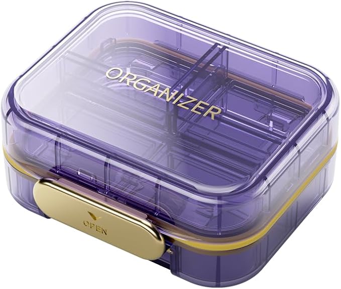 Travel Pill Organizer, 7 Compartments Pill Box, Daily Portable Pill Case to Hold Vitamins, 1 Pack Small Pill Container for Pocket Purse Medicine Organizer