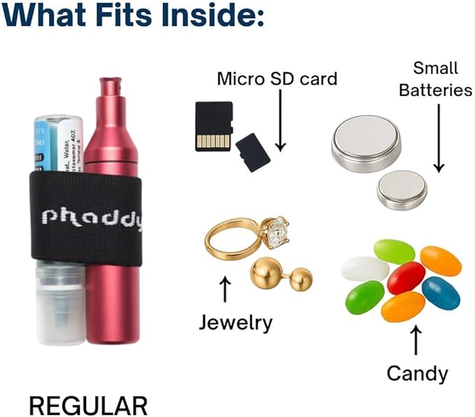 phaddy Keychain Pill Holder – Waterproof Airtight EDC Capsule Container, Aluminum Pill Box with Modular Band for Keys, Travel, Emergency Cash, Vitamins & Essentials (Pink, Standard)