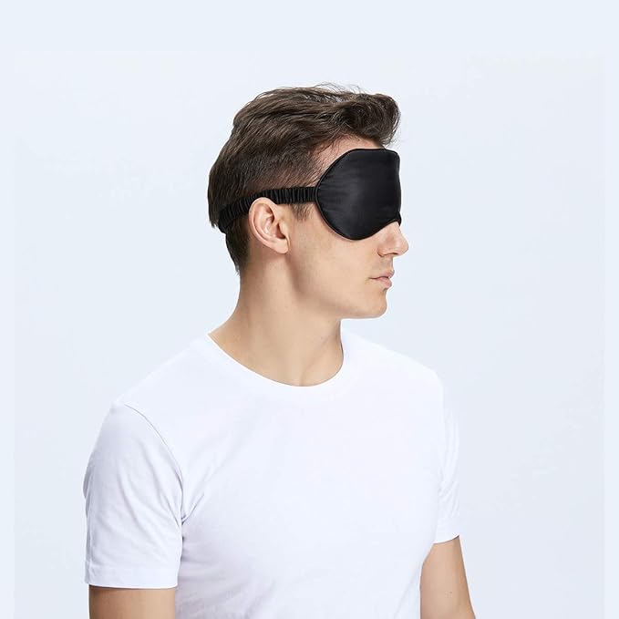 Mulberry Natural Silk Sleep Mask for Women & Men with Elastic Strap, Super Soft Sleeping Eye Mask, Size M, (Black)