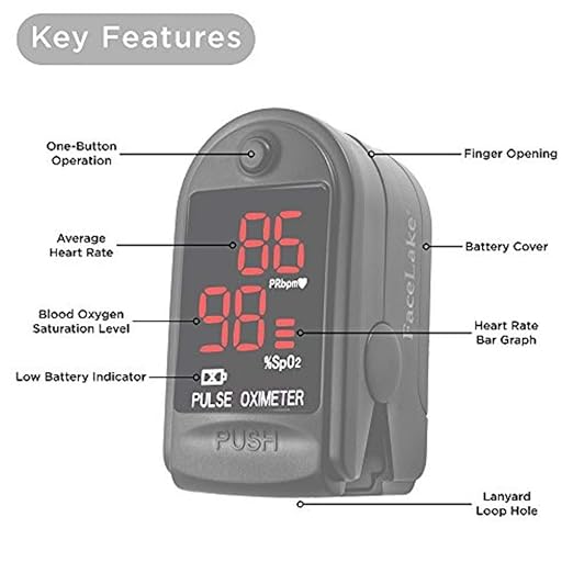 ® FL400 Pulse Oximeter with Carrying Case, Batteries, Neck/Wrist Cord - Black