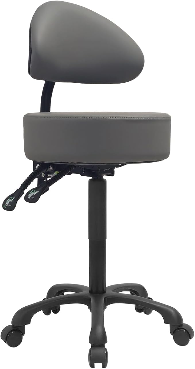 Swivel Rolling Stool Round Chair,Thick Sturdy Padding,Adjustable Stool with Wheels for Doctor,Medical,Massage Salon,Office,Shop(Gray)