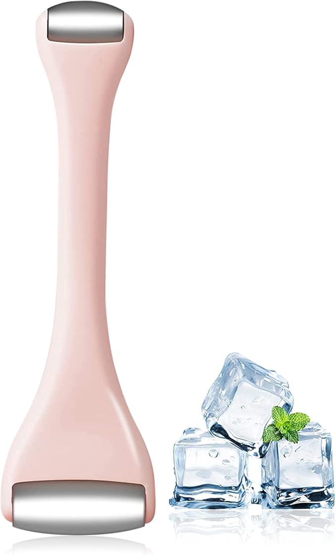 Mini Eye Ice Roller for Eyes Puffiness - Facial Ice Roller and Mini Roller 2 in 1 - Massager for Migraine Relief Tighten Pores Under-Eye Pain Relief - Reduce Wrinkle Puffy for Face Arms (Pink)
