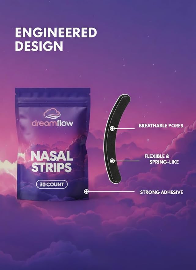 Nasal Strips for Deep Sleep - Lightweight Comfortable Nose Tape with Strong Easy-Grip Adhesive for Painless Removal - Hypoallergenic Latex-Free Nose Strips for Breathing & Snoring Relief