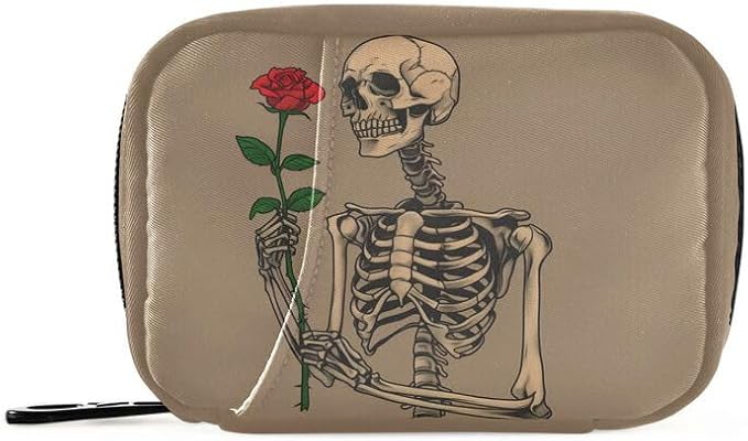 Skull Rose Pill Box 7 Day Pill Case Travel Pill Organizer Bag with Zipper Portable Weekly Vitamin Medicine Supplement Holder Pouch Bag
