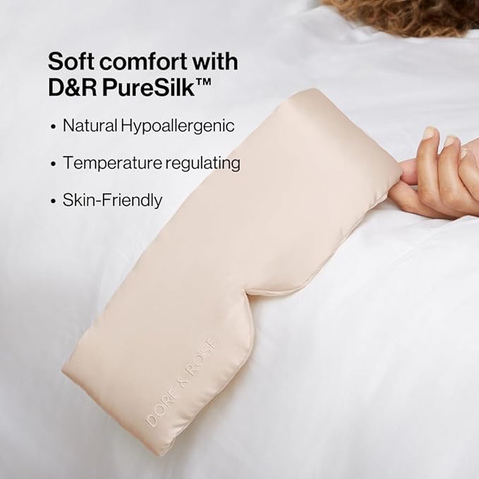 Dore & Rose Deep Sleep Mask Light Blocking, 23 Momme Mulberry Silk Eye Mask, Ultra Soft, Adjustable - Travel Sleeping Mask for Men & Women (Champagne)