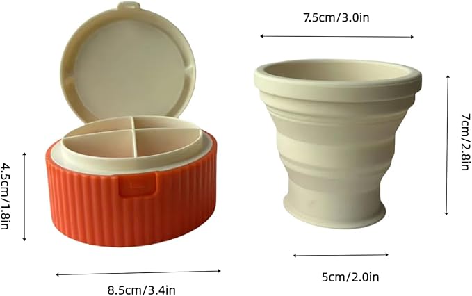 Pill Organizer, Travel Pill Organizer, Pill Storage with Foldable Water Cup，Daily Medicine Dispenser Box, Multifunctional Portable Travel Organizer for Supplements, 3.4x3.4x1.8inches