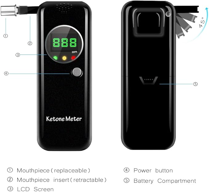 Ketone Breath Analyzer, Portable Ketosis Tester for Family Health with 10pcs Mouthpieces(Black)