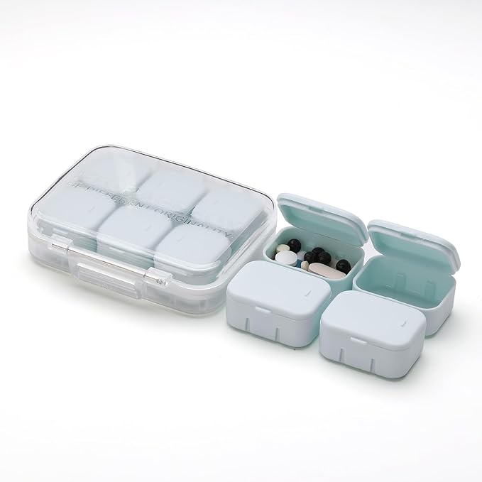 RICHCEE 10 Compartments Daily Pill Organizer for Pocket Purse,Daily Portable Pills Fish Oil/Vitamin/Supplement Box (Blue)