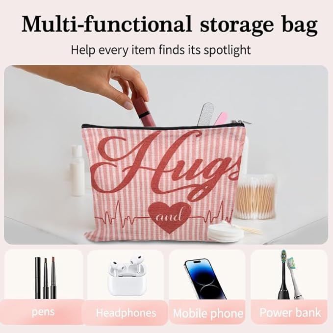 Valentines Day Gift Cosmetic Bag Travel Bag for Cosmetics with Hearts Hug Makeup Bag Pouch Romantic Gifts for Anniversary Toiletry Pouch Gf Presents for Birthday Fiancee Girlfriend Wife Gifts Ideas