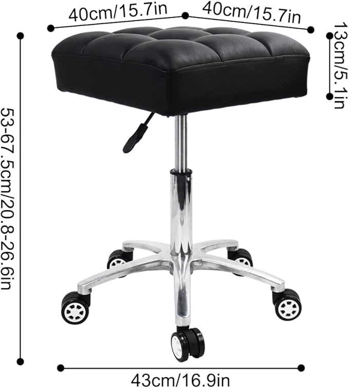 Rolling Stools Square Seat Thick PU Leather 360° Swivel Stool with Wheels Hydraulic Lift Height Adjustable Stool Chair for Home Kitchen Drafting Lab Office Salon Massage Stool（Black）