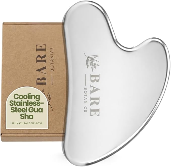 BARE BOTANICS Stainless Steel Gua Sha Tool | Sleek Facial Tool for Puffiness & Lymphatic Drainage | Easy to Clean & Non-Porous | Vegan & Cruelty-Free