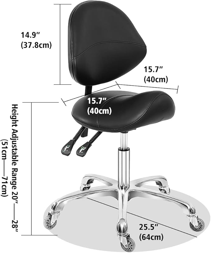 Antlu Saddle Stool Dental Hygienist Chair with Back Support, Rolling Esthetician Saddle Stool for Lash Salon Tattoo Shop Spa Dentist Clinic (with Backrest, Black)