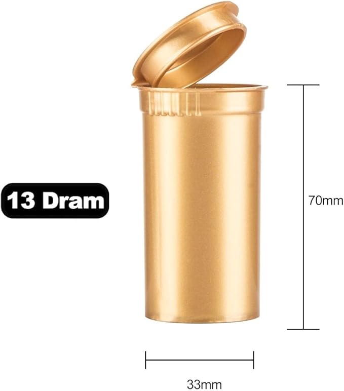 Sandhill Tools Multi-Use Airtight Empty Pill Bottles, 13 Dram Child Resistant Plastic Pop Top Bottle Organizer for Supplements, Vitamins & Medicines, 12 Pack (Gold Opaque)