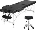 Yaheetech Aluminium 2 Folding Massage Table with Rolling Stool Portable Massage Bed Spa Bed Stool Adjustable Swivel Salon Chair Massage Therapy Table with Headrest & Armrest Black