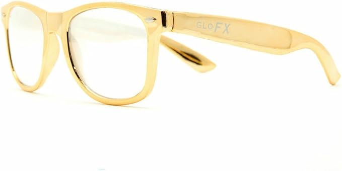 GloFX Ultimate Diffraction Glasses - Gold - 3D Prism Rainbow Effect - Great Edm, Festival, Concert, Fireworks, Christmas Lights, and Rave Accessory - Gold Frames