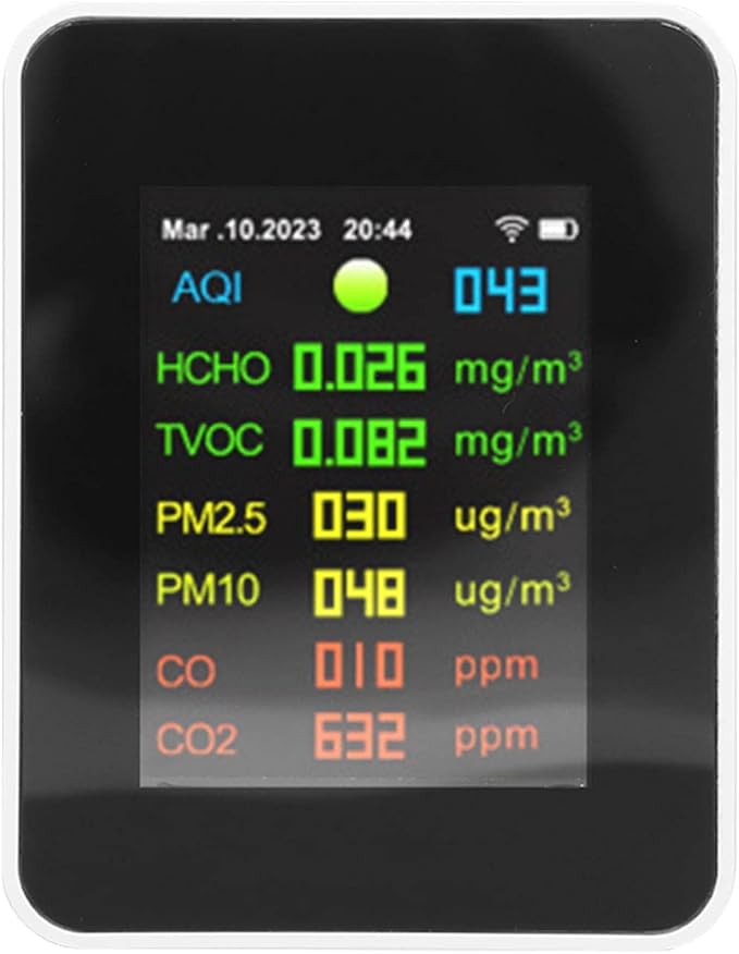 Multifunctional Air Quality Monitor Color LCD Display Indoor Pollution Detector for Home Office Car and School Air Testing