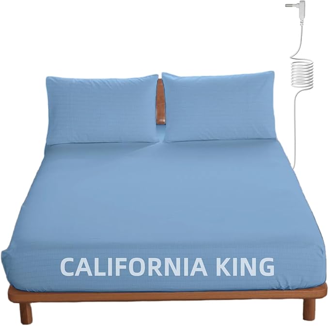 OKOHEY Grounding Fitted Sheets with 15ft Earthing Cord, California King Size, 90% Organic Cotton + 10% Silver Fiber, Soft & Breathable Grounded Sheet for Better Sleep and Enhanced Wellness, Light Blue