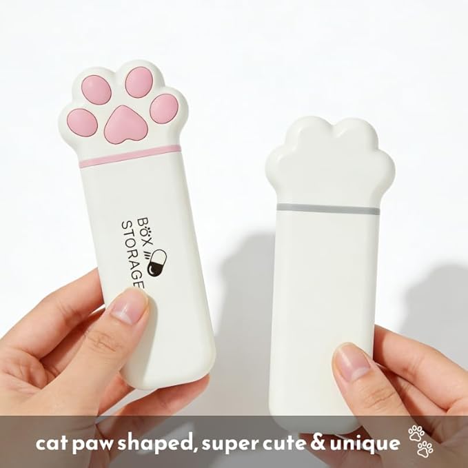 Cute Cat Paw Travel Pill Organizer, Small Pill Case Fits in Purse or Pocket, Compact Slim Pill Holder, Stylish 3 Compartments Moistureproof Pill Box (Pink)
