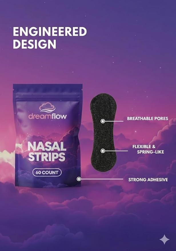 Nasal Strips for Deep Sleep - Lightweight Comfortable Nose Tape with Strong Easy-Grip Adhesive for Painless Removal - Hypoallergenic Latex-Free Nose Strips for Breathing & Snoring Relief