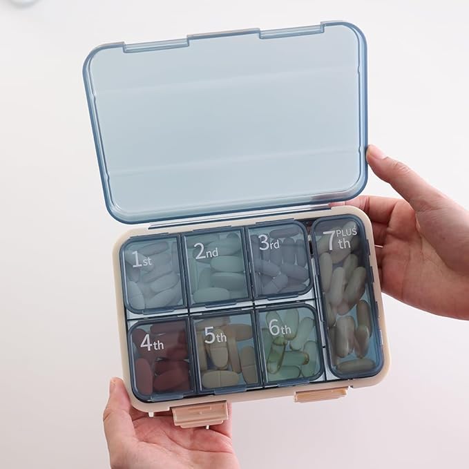 RICHCEE Weekly (7-Day) Pill Organizer, 7 Compartments Combined Pill Box, Medicine Planner for Fish Oil/Vitamin Organizer/Supplement (Darkbrown)