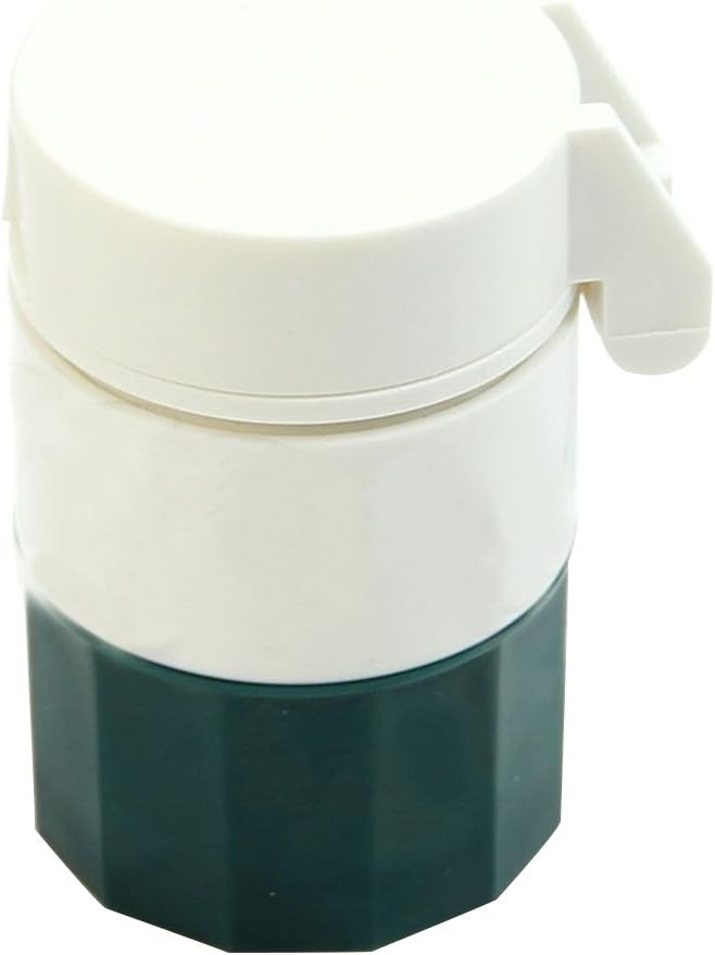 Pill Box, Premium Practical Pill Tablet Medicine Cutter Grinder Crusher Storage Organizer Box Case - White + Army Green