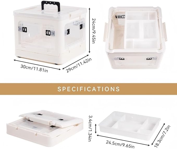 22qt Medicine Organizer Storage Box with 4-Side Opening Doors, 2 Tier Foldable Medication Organizer Empty, White Medicine Container Case Stackable First Aid Box for Home Medical Supply Storage