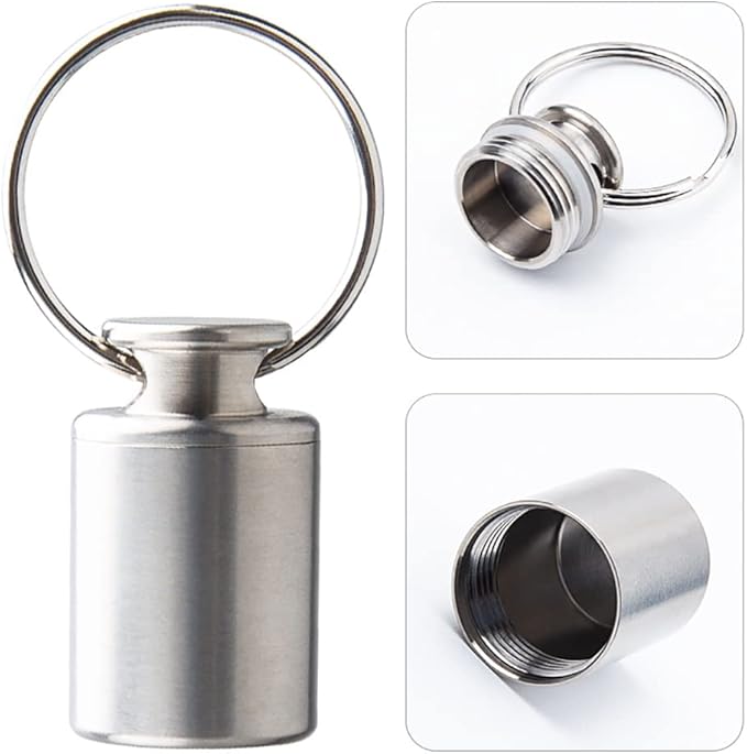 Titanium Keychain Pill Holder Mini Waterproof Pill Container Portable Pocket Pill Case Small Pill Storage Box Organizer for Men Daily Outdoor Camping Travel (B)