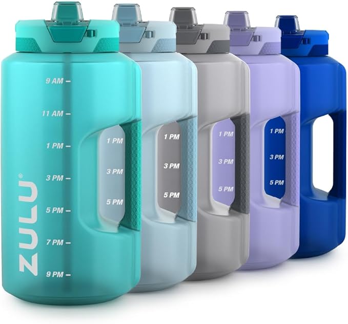 ZULU Goals 128oz Half Gallon Plastic Water Bottle with Straw and Time Marker | Large Reusable Jug with Handle and Leak Proof Lid for All Day Hydration, Gym and Outdoors, Gift Ready, Aquaviva