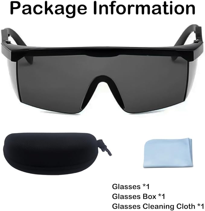 UV Light Safety Glasses Protection,UVC 400 Blue Light Blocking Protective Glasses Goggles ,Ansi Z87 Adjustable Temples Eyewear, Shaded Shatterproof Scratch Resistant Safe Sunglasses Black Color