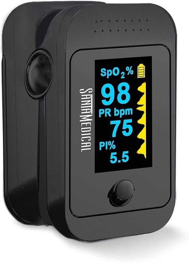 Santamedical Dual Color OLED Pulse Oximeter Fingertip, Blood Oxygen Saturation Monitor (SpO2) with Case, Batteries and Lanyard