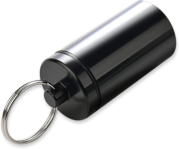 Portable Pill Holder Keychain,Aluminium Alloy Waterproof Pill Boxes Container for Purse Pocket,Small Daily Pill Case for Outdoor Travel Camping-Black