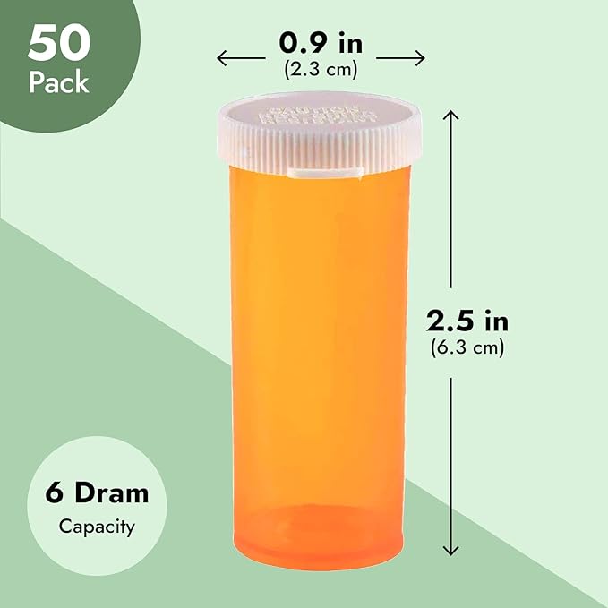 Juvale 6 Dram Empty Pill Bottles with Caps - Durable Plastic Vials - Easy-Open Caps for Travel Pill Bottles - Versatile Medicine Containers for Supplements - 50 Pack, 6 Dram, Orange