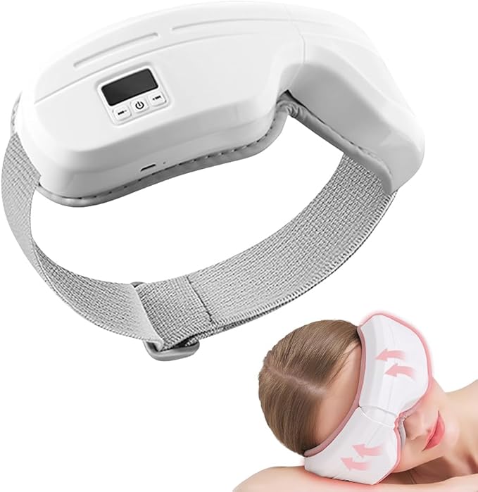 Rejuvenating Heated Eye Massager with 5 Modes, Portable & Foldable Sleep Mask for Migraine Relief and Strain Reduction, Bluetooth-Enabled Eye Massager for Relaxation, Ideal Gift for Parents