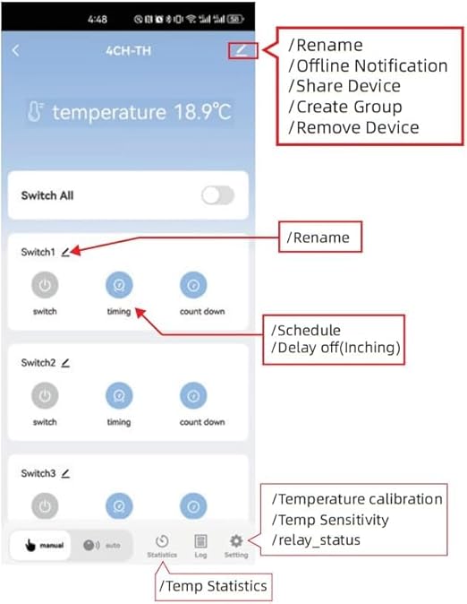 Zigbee 4CH Temperature Monitoring Switch,120V Dry Contact Smart Relay Module,Tuya App Remote Control,with Waterproof Sensor Probe(Tuya Zigbee hub needed)