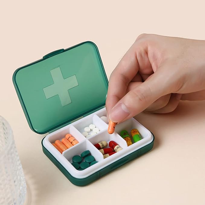 Eforcase Travel Pill Organizer, Portable Pill Case, 6 Compartments Daily Pill Organizer Small Pill Box for Pocket Purse Portable Weekly Pill Box Container for Medicine Vitamin