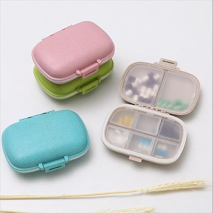 Holii 4PS 8 Compartments Travel Pill Organizer, Pocket Pharmacy for Purse Daily Pill Box Portable Medicine Organizer Vitamin Holder Container （Multi-Colored）
