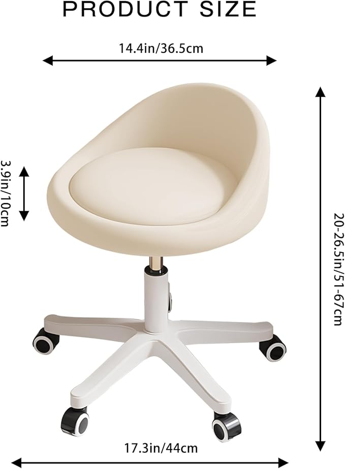 Rolling Stool Chair with Backrest, Round PU Leather Adjustable Height Hydraulic Swivel Rolling Stool for Spa Salon Tattoo Massage Doctor Dental Medical Office Beige Set of 2