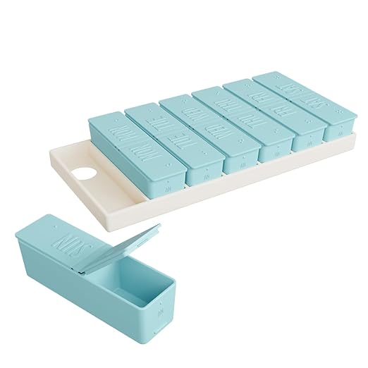 EZY DOSE Weekly (7-Day) AM/PM Daily Pill Case, Embossed Matte Pill Case, Daily Medicine & Vitamin Organizer Box, Large Easy-Open Compartments, BPA-Free Medication Planner for Home & Travel, Teal