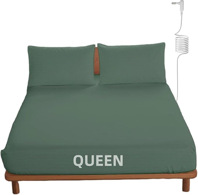OKOHEY Grounding Fitted Sheets with 15ft Earthing Cord, Queen Size, 90% Organic Cotton + 10% Silver Fiber, Soft & Breathable Grounded Sheet for Better Sleep and Enhanced Wellness, Green