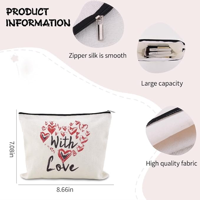 Valentines Day Makeup Cosmetic Bag Heart Toiletry Bag Pouch Engagement Anniversary Wedding Gifts Bags for Womens Wife Girlfriend Fiancee Love You Gift Gf Proposal Gifts Travel Make Up Bags Organizer