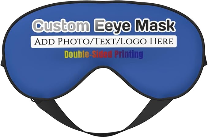 Custom Sleep Eye Mask Personalized Men Women Blindfold Design Your Own Photo Text Logo Adjustable Strap Soft Eyeshade Customized Blackout Eye Cover for Home Offices Travel Royal Blue