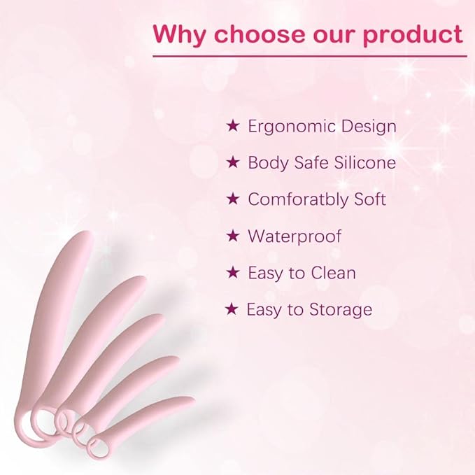 5-Pack Silicone Pelvic Floor Muscle Dilator Trainer Set，Pelvic Wand Massager for Women，Muscle Trainer, Strengthening Device (with Storage Bag)