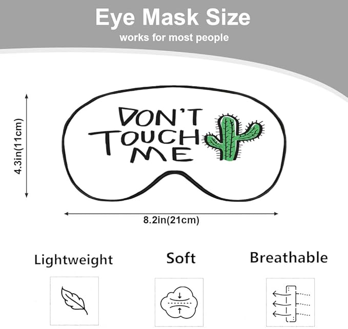 Don't Touch Me Silk Sleep Mask Cactus Green Plants Soft Eye Shade Cover for Men Women Boy Girl Airplane Travel with Adjustable Buckle